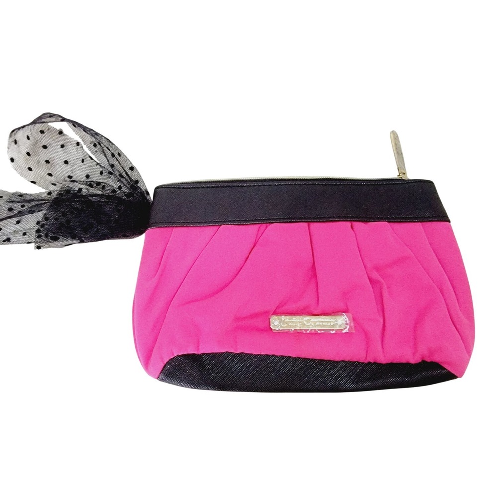 Juicy Couture Pink Black Purse Bag Clutch Cosmetic Make-up Zipper Pouch NEW‎